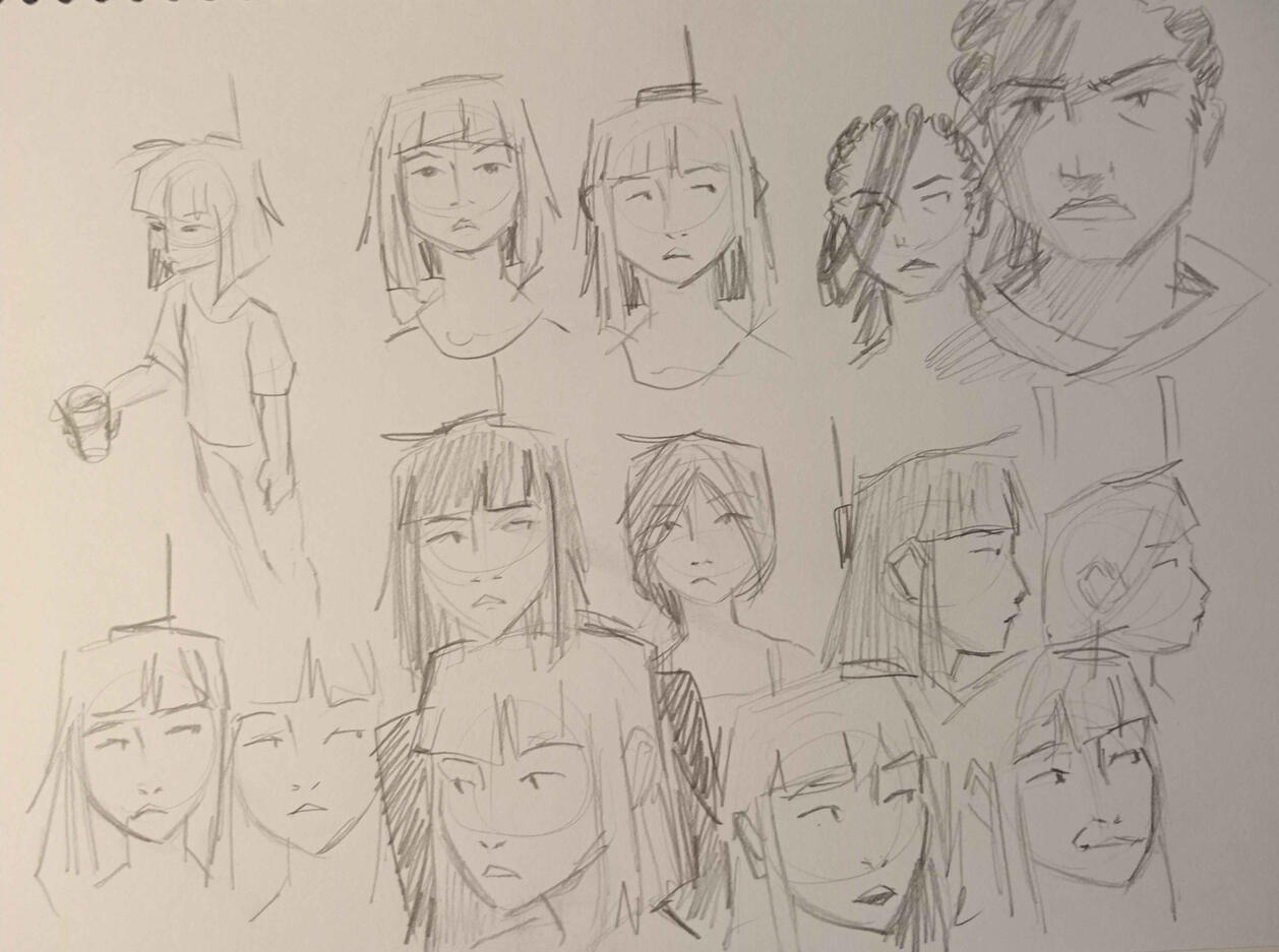 Practice sketches for Kate and Wren